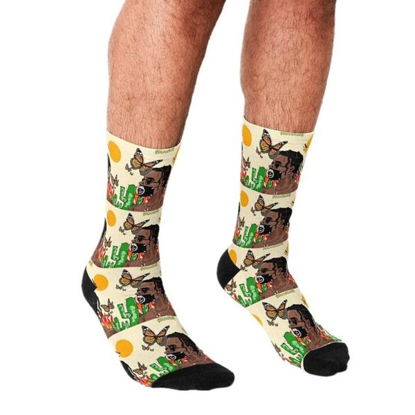 men's socks 2021 funny travis scomen's cactus champang printed rock hip hop men happy boys street style crazy for, Black