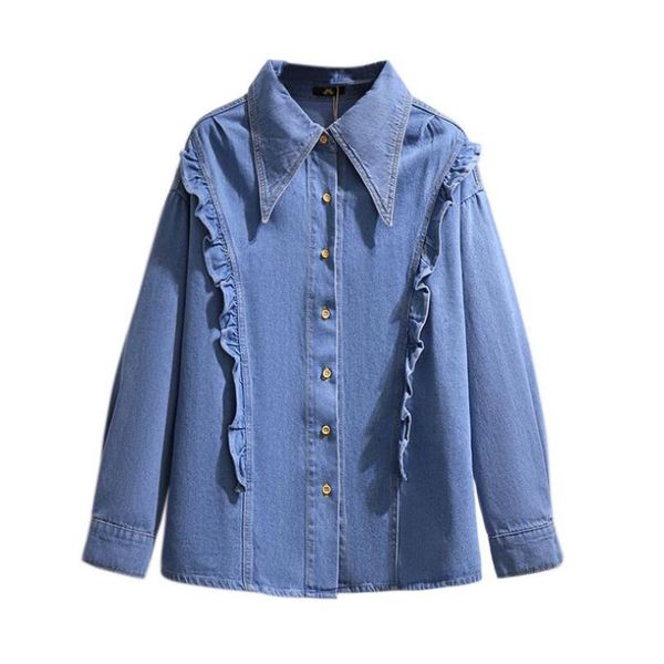 women's blouses & shirts plus size 2021 spring loose wood ear denim shirt with women ears casual lapel long sleeve jeans blouse p2324, White
women's blouses & shirts plus size 2021 spring loose wood ear denim shirt with women ears casual lapel long sleeve jeans blouse p2324, White