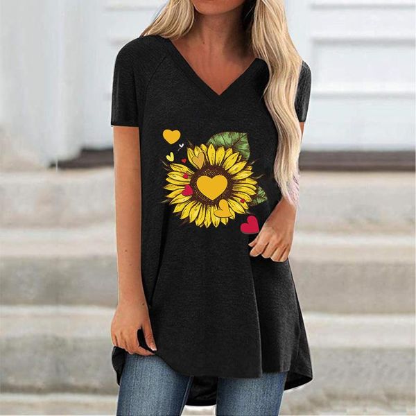 women's t-shirt 2021 summer fashion casual streetwear short sleeve loose sunflower pattern printed pullover mid-length, White
women's t-shirt 2021 summer fashion casual streetwear short sleeve loose sunflower pattern printed pullover mid-length, White