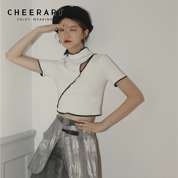 turtleneck crop women t shirt short sleeve summer knitted white casual tshirt designer cut out 210427
turtleneck crop women t shirt short sleeve summer knitted white casual tshirt designer cut out 210427