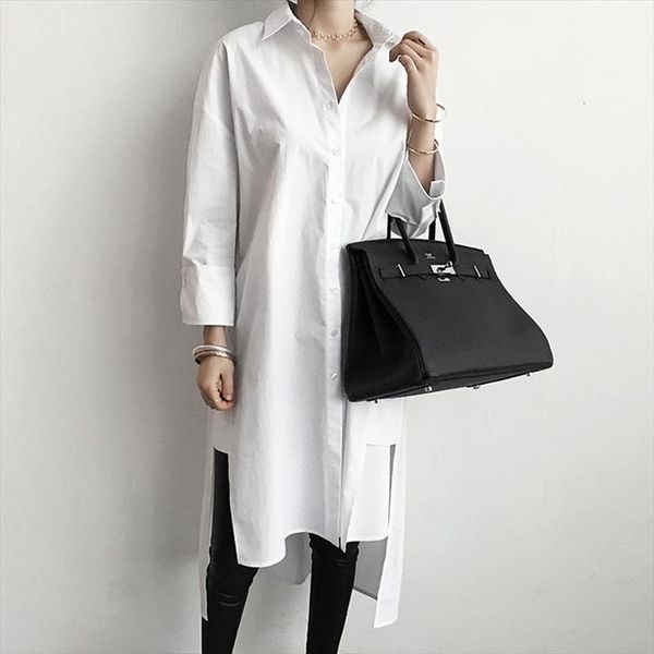 white long loose women shirt turn down collar side split summer single breasted casual blusas
white long loose women shirt turn down collar side split summer single breasted casual blusas