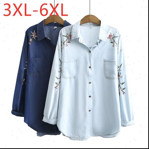 autumn winter plus size womens blouses large long sleeve pocket embroidery denim shirt 3xl 4xl 5xl 6xl, White
autumn winter plus size womens blouses large long sleeve pocket embroidery denim shirt 3xl 4xl 5xl 6xl, White