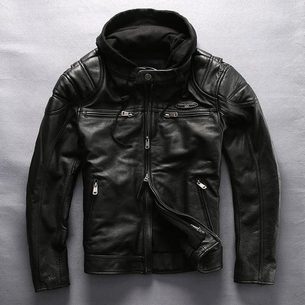 men's leather & faux fashion brand hooded motorcycle genuine jacket slim fit knit hat cowhide real coat men moto biker bg5b, Black
men's leather & faux fashion brand hooded motorcycle genuine jacket slim fit knit hat cowhide real coat men moto biker bg5b, Black