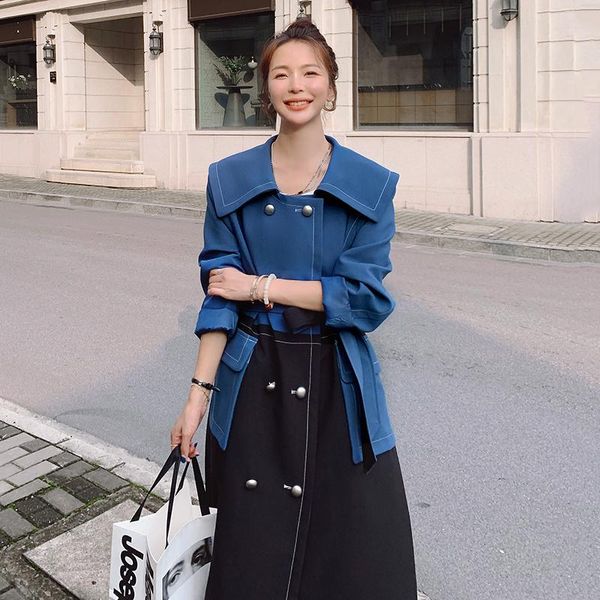 women's wool & blends large goods have come out lapel color matching bright line trench coat, Black
women's wool & blends large goods have come out lapel color matching bright line trench coat, Black