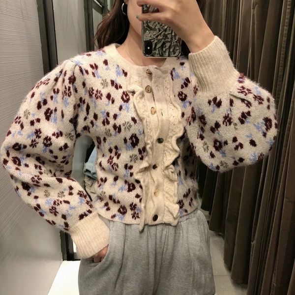 women's knits & tees women fashion jacquard cropped knitted cardigan sweater vintage lantern sleeve buttons female outerwear chic, White
women's knits & tees women fashion jacquard cropped knitted cardigan sweater vintage lantern sleeve buttons female outerwear chic, White