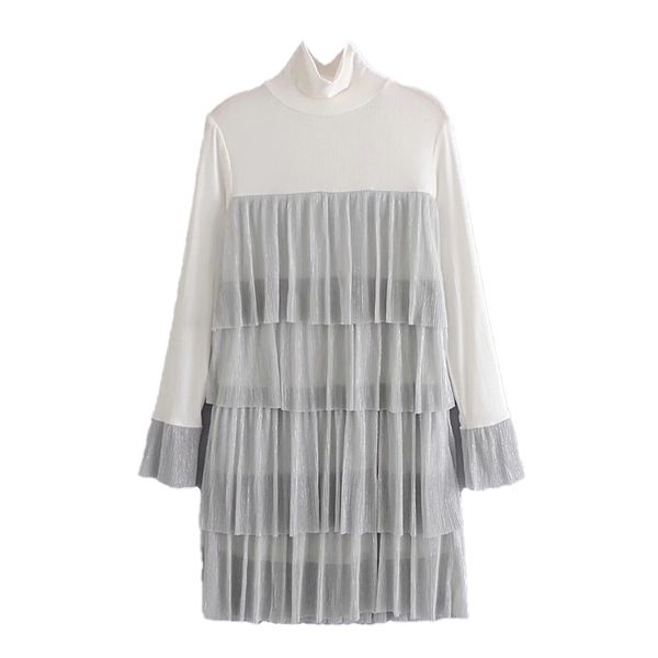 women fashion splicing net yarn laminated dress female high collar lined long-sleeved dresses 210520, Black;gray
women fashion splicing net yarn laminated dress female high collar lined long-sleeved dresses 210520, Black;gray