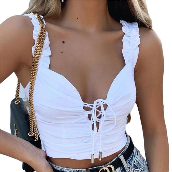 women's tanks & camis crop tank ladies summer sleeveless ruffle strap v neck lace up criss cross camisole 2021, White
women's tanks & camis crop tank ladies summer sleeveless ruffle strap v neck lace up criss cross camisole 2021, White