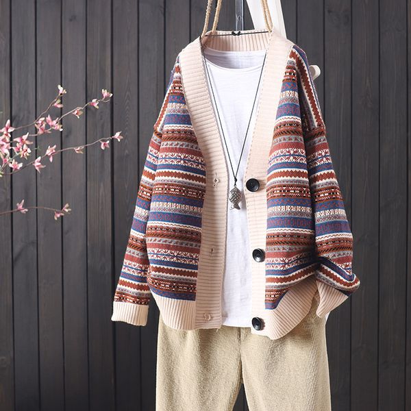 women's sweaters retro knitted cardigan jacket women's autumn winter loose ethnic jacquard sweater outside the 3191, White;black
women's sweaters retro knitted cardigan jacket women's autumn winter loose ethnic jacquard sweater outside the 3191, White;black