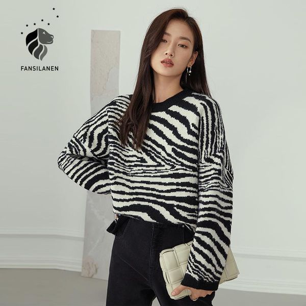 women's sweaters fansilanen zebra print striped oversized knitted sewater women autumn winter casual pullover female vintage long sleev, White;black
women's sweaters fansilanen zebra print striped oversized knitted sewater women autumn winter casual pullover female vintage long sleev, White;black
