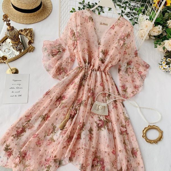spring summer ladies fashion sweet floral print chic dress v neck short sleeve casual princess women's 210520, Black;gray
spring summer ladies fashion sweet floral print chic dress v neck short sleeve casual princess women's 210520, Black;gray