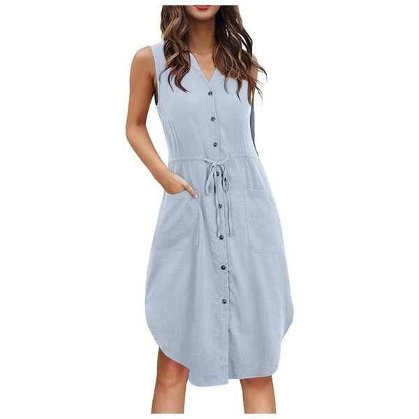 casual dresses summer women dress solid sleeveless shirt denim pocket button v-neck knee-length loose 2021, Black;gray
casual dresses summer women dress solid sleeveless shirt denim pocket button v-neck knee-length loose 2021, Black;gray