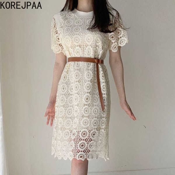 korejpaa women dress korea chic retro elegant round neck hollow lace short sleeve solid color vestido with belt 210526, Black;gray
korejpaa women dress korea chic retro elegant round neck hollow lace short sleeve solid color vestido with belt 210526, Black;gray