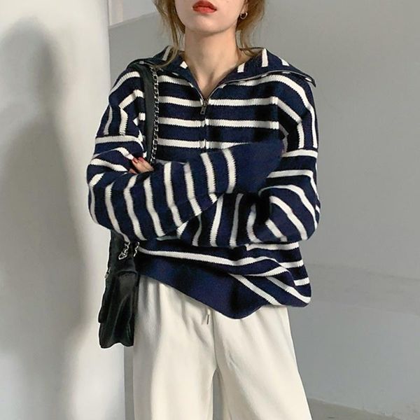 women's sweaters striped pullover sweater autumn winter 2021 korean loose lazy versatile high collar long sleeve top, White;black
women's sweaters striped pullover sweater autumn winter 2021 korean loose lazy versatile high collar long sleeve top, White;black
