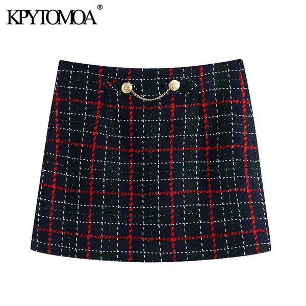 women chic fashion with metal chain tweed check mini skirt vintage high waist side zipper female skirts mujer 210416, Black
women chic fashion with metal chain tweed check mini skirt vintage high waist side zipper female skirts mujer 210416, Black