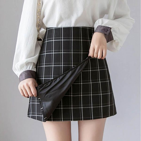 skirts 2021 summer spring fashion korean style women ladies plaid split high waist mini plus size, Black