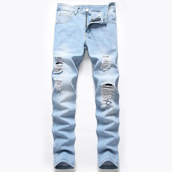men's jeans loose ripped streetwear casual hole stretch denim pants big size holes male straight trousers, Blue
men's jeans loose ripped streetwear casual hole stretch denim pants big size holes male straight trousers, Blue