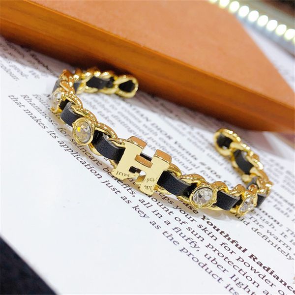 new light luxury style hand ornament letter wear black leather open bracelet korean jewelry women's fashion, Golden;silver
new light luxury style hand ornament letter wear black leather open bracelet korean jewelry women's fashion, Golden;silver