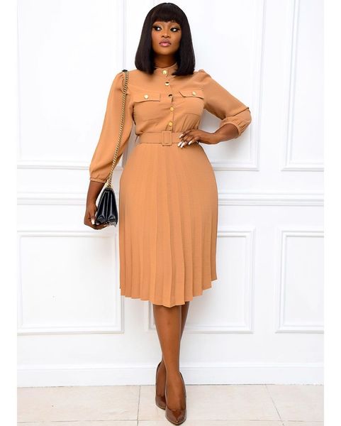 dresses safari style pleated solid wrist knee-length empire mandarin collar large size women runway, Black;gray
dresses safari style pleated solid wrist knee-length empire mandarin collar large size women runway, Black;gray