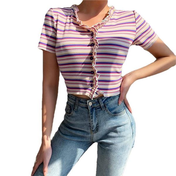 women's tight button ruffle stripe slim cardigan casual short sleeve knitted shirt blouses & shirts, White
women's tight button ruffle stripe slim cardigan casual short sleeve knitted shirt blouses & shirts, White