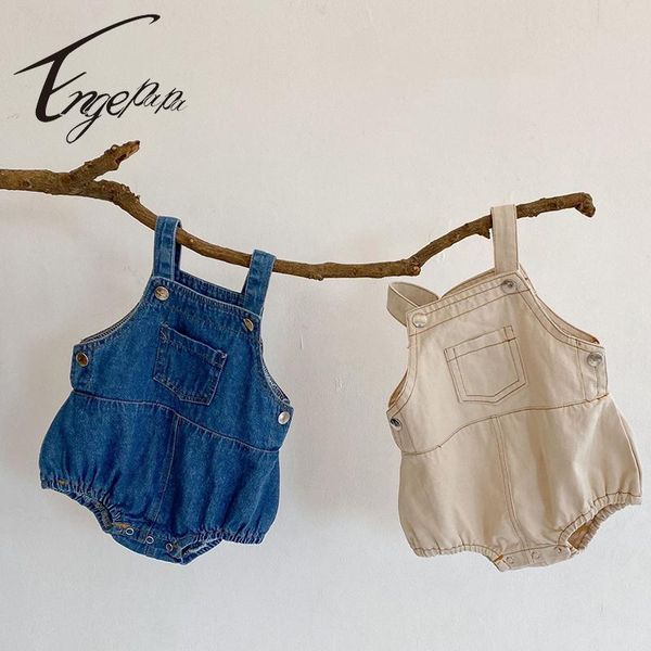 engepapa korean style born baby boys girls cotton sleeveless cowboy jumpsuit summer toddler girl romper jumpsuits, Blue