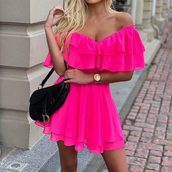 casual dresses elegant off shoulder ruffle fit flare dress women solid summer mini club ladies party, Black;gray
casual dresses elegant off shoulder ruffle fit flare dress women solid summer mini club ladies party, Black;gray