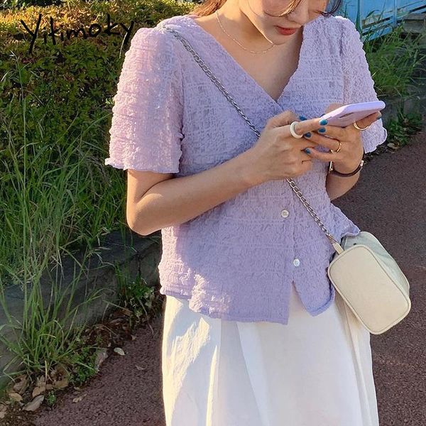 women's blouses & shirts yitimoky vintage women o-neck 2021 summer fashion korean puff sleeve ruched single breasted solid casual shirt, White
women's blouses & shirts yitimoky vintage women o-neck 2021 summer fashion korean puff sleeve ruched single breasted solid casual shirt, White