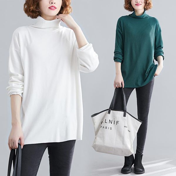 women's t-shirt women turtleneck autumn winter basic all-match fashion urban brand long sleeve simple elegant loose solid color tees, White
women's t-shirt women turtleneck autumn winter basic all-match fashion urban brand long sleeve simple elegant loose solid color tees, White