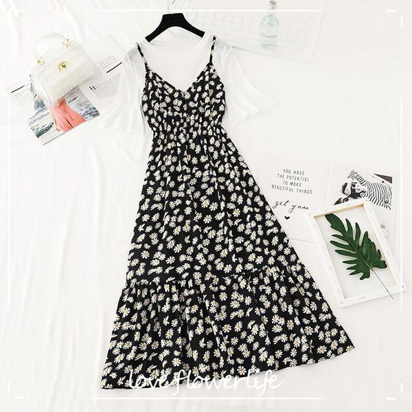 fashion women dress two piece set summer short sleeve t-shirt + ruffles floral print sling long dress suit 29 colors 210521, Black;gray
fashion women dress two piece set summer short sleeve t-shirt + ruffles floral print sling long dress suit 29 colors 210521, Black;gray
