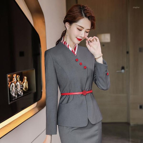 two piece dress fashion grey blazer women business suits skirt and jacket sets office ladies work wear uniform (no belt), White
two piece dress fashion grey blazer women business suits skirt and jacket sets office ladies work wear uniform (no belt), White