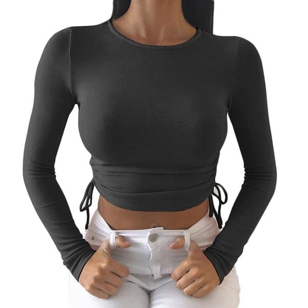 women's t-shirt solid color women cropped simple o neck autumn 2021 long sleeve lace up wrinked streetwear slim club t-shirts, White
women's t-shirt solid color women cropped simple o neck autumn 2021 long sleeve lace up wrinked streetwear slim club t-shirts, White
