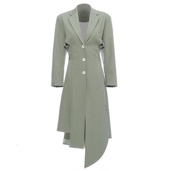 msxu autumn girl's fashion green olive collar suit can be waist without back hem irregular cut dress female trench coat, Black;gray
msxu autumn girl's fashion green olive collar suit can be waist without back hem irregular cut dress female trench coat, Black;gray