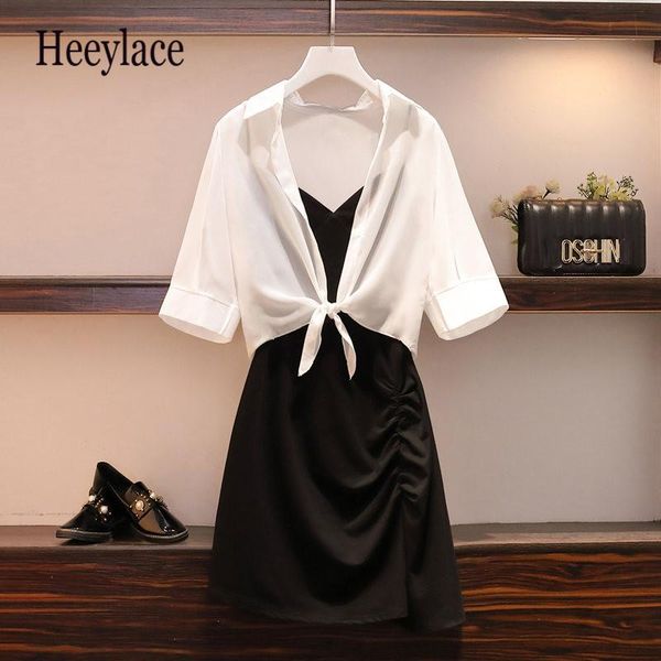 two piece dress plus size women summer short sleeve chiffon solid cardigan and sleeveless side pleated office ladies set, White
two piece dress plus size women summer short sleeve chiffon solid cardigan and sleeveless side pleated office ladies set, White