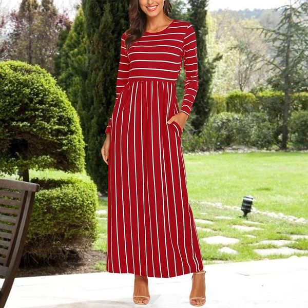 casual dresses autumn striped dress women fashion long sleeve round neck straight ankle-length femme jupe rayée vestidos, Black;gray 
casual dresses autumn striped dress women fashion long sleeve round neck straight ankle-length femme jupe rayée vestidos, Black;gray