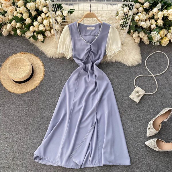 dresses women elegant french design ruched beading v neck sleeve a-line es summer split streetwear, Black;gray
dresses women elegant french design ruched beading v neck sleeve a-line es summer split streetwear, Black;gray