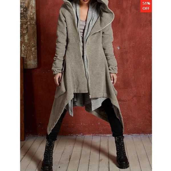 women's trench coats lugentolo irregular hooded coat women fall streetwear fashion solid color zipper long sleeve pockets, Tan;black
women's trench coats lugentolo irregular hooded coat women fall streetwear fashion solid color zipper long sleeve pockets, Tan;black