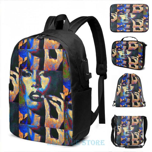 backpack funny graphic print grace jones usb charge men school bags women cosmetic bag travel laptop