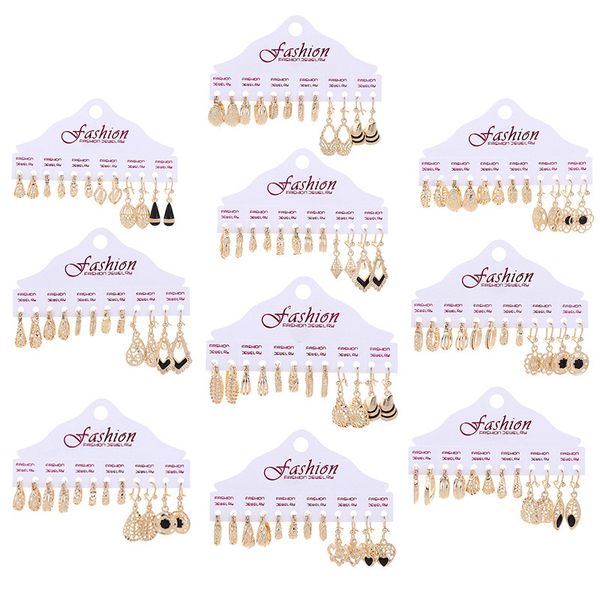 color preserving electroplating japanese and korean style earrings set female love geometric six pairs of combination, Golden
color preserving electroplating japanese and korean style earrings set female love geometric six pairs of combination, Golden