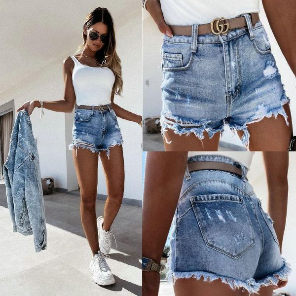 women's jeans summer casual wash water ripped straight-leg pants mid-waist denim shorts, Blue
women's jeans summer casual wash water ripped straight-leg pants mid-waist denim shorts, Blue