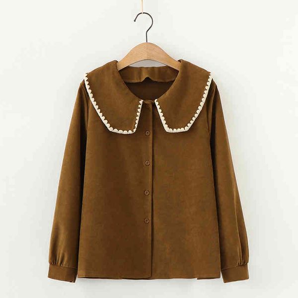 2021 spring new women corduroy long sleeve white shirt peter pan collar embroidery blouse autumn casual feminina blusa t011
2021 spring new women corduroy long sleeve white shirt peter pan collar embroidery blouse autumn casual feminina blusa t011