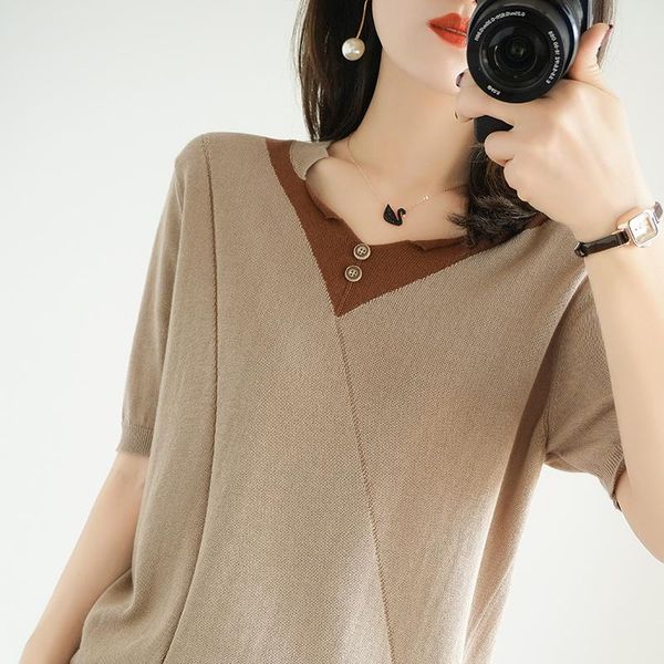 women's t-shirt 2021 short-sleeved v-neck loose half-sleeved summer solid color base shirt, White
women's t-shirt 2021 short-sleeved v-neck loose half-sleeved summer solid color base shirt, White