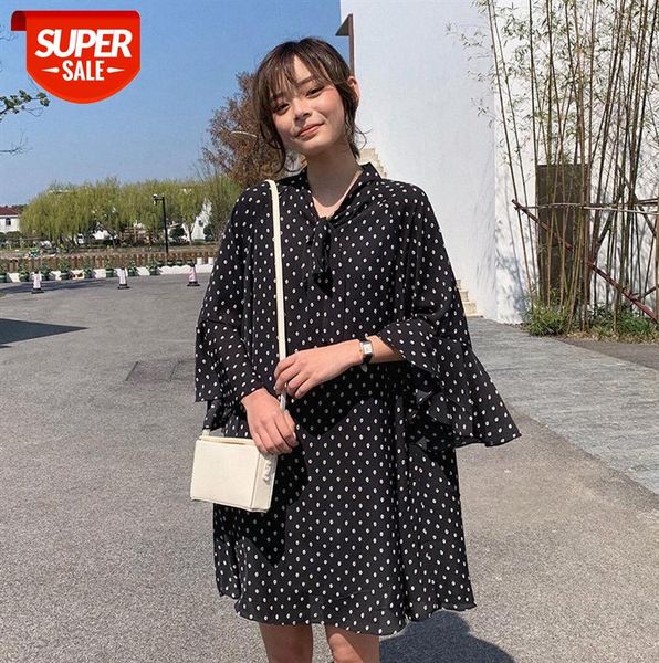 306-0062 refreshing and romantic chiffon printed small dot dress korean style v-neck lace-up a-line skirt with big flying sleeves #kc6t, Black;gray
306-0062 refreshing and romantic chiffon printed small dot dress korean style v-neck lace-up a-line skirt with big flying sleeves #kc6t, Black;gray