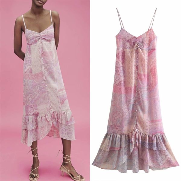 women summer chiffon print dress spaghetti strap buttons ruffles female elegant strapless dresses vestidos 210513, Black;gray
women summer chiffon print dress spaghetti strap buttons ruffles female elegant strapless dresses vestidos 210513, Black;gray