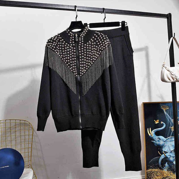 women's two piece pants knitted tracksuit women outfits rivet chain tassel cardigan sweater long set loose green purple black xtgv, White
women's two piece pants knitted tracksuit women outfits rivet chain tassel cardigan sweater long set loose green purple black xtgv, White
