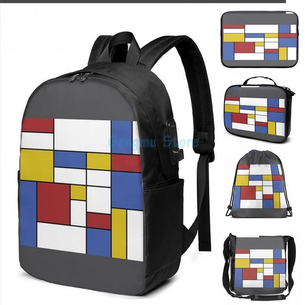 funny graphic print inspired by mondrian usb charge backpack men school bags women bag travel laptop
funny graphic print inspired by mondrian usb charge backpack men school bags women bag travel laptop