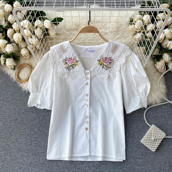 women's knits & tees fashion embroidery lapel sweet lace short sleeve summer wear camisas para mujer blouse s095 oxd8, White
women's knits & tees fashion embroidery lapel sweet lace short sleeve summer wear camisas para mujer blouse s095 oxd8, White