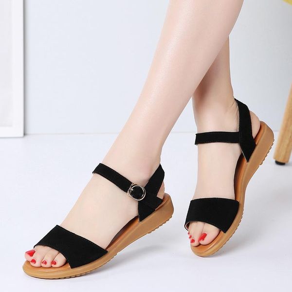 women's open toe adjusting buckle comfort genuene leather wedge sandals beach shoes, Black
women's open toe adjusting buckle comfort genuene leather wedge sandals beach shoes, Black