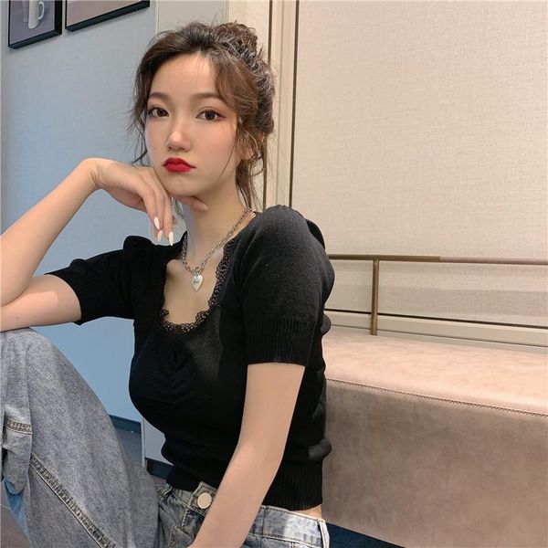 women's blouses & shirts 2021 summer lace korean style blouse women knitted square collar crop solid puff sleeve ladies shirt, White
women's blouses & shirts 2021 summer lace korean style blouse women knitted square collar crop solid puff sleeve ladies shirt, White