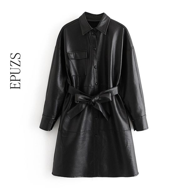 winter belt faux leather jacket women long coat sleeve motorcycle coat ladies black leather spring 210521, Black;brown
winter belt faux leather jacket women long coat sleeve motorcycle coat ladies black leather spring 210521, Black;brown