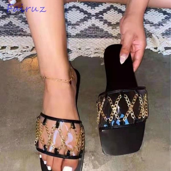 slippers 2021 women summer open toe transparent square flat sandals ladies casual soft bottom slides metal chain, Black
slippers 2021 women summer open toe transparent square flat sandals ladies casual soft bottom slides metal chain, Black