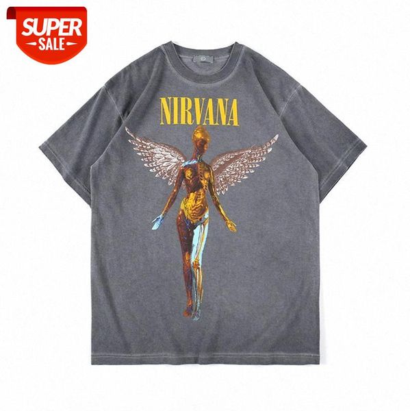 european and american high street letter printed short-sleeved t-shirt simple loose old angel print #fg7a, White;black
european and american high street letter printed short-sleeved t-shirt simple loose old angel print #fg7a, White;black